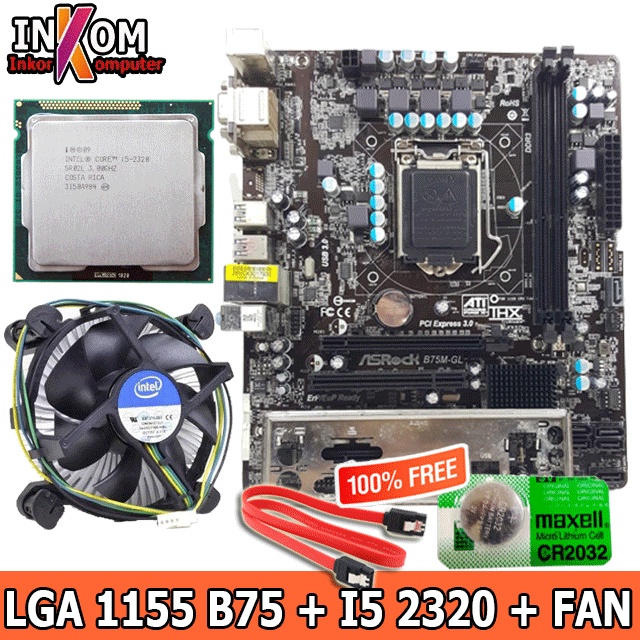 Paket Mainboard Mobo Motherboard B75 Socket 1155 Plus i5 2320