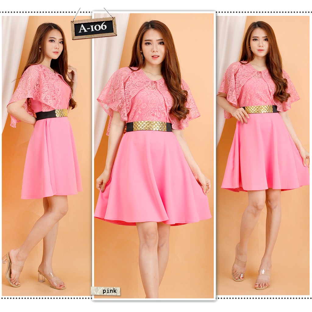 Kathryn collection #106 , DRES SCUBA IMPORT PREMIUM KOMBINASI BRUKAT GLITER IMPORT FREE BELT