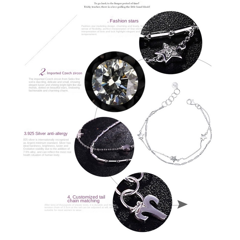 Gelang Desain Pentagram Bahan Stainless Steel Warna Silver Gaya Korea Untuk Wanita