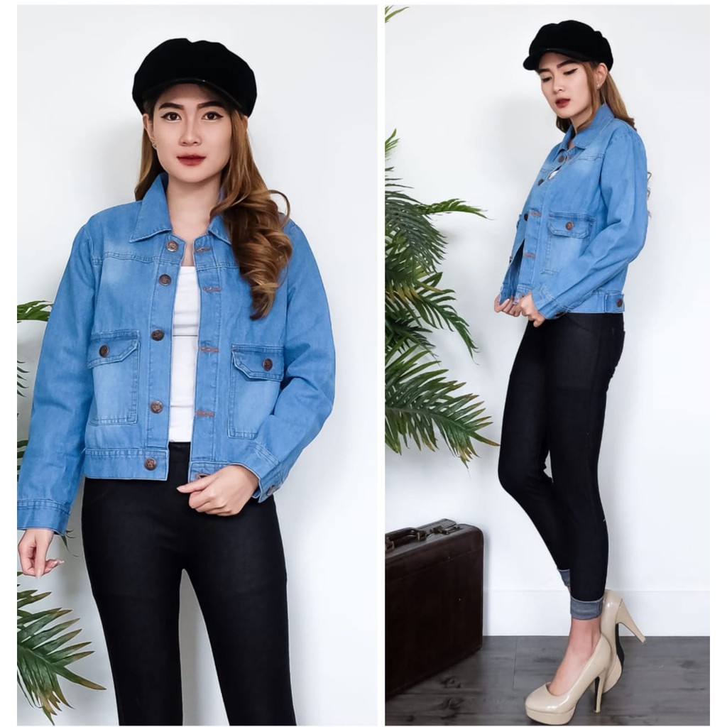 QUEEN FASHIOM JAKET JEANS GISELLA / SOFT BLUE / DARK BLUE / POCKET / FIT TO L