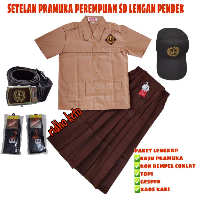 setelan lengkap seragam pramuka SD perempuan lengan pendek / seragam pramuka sd