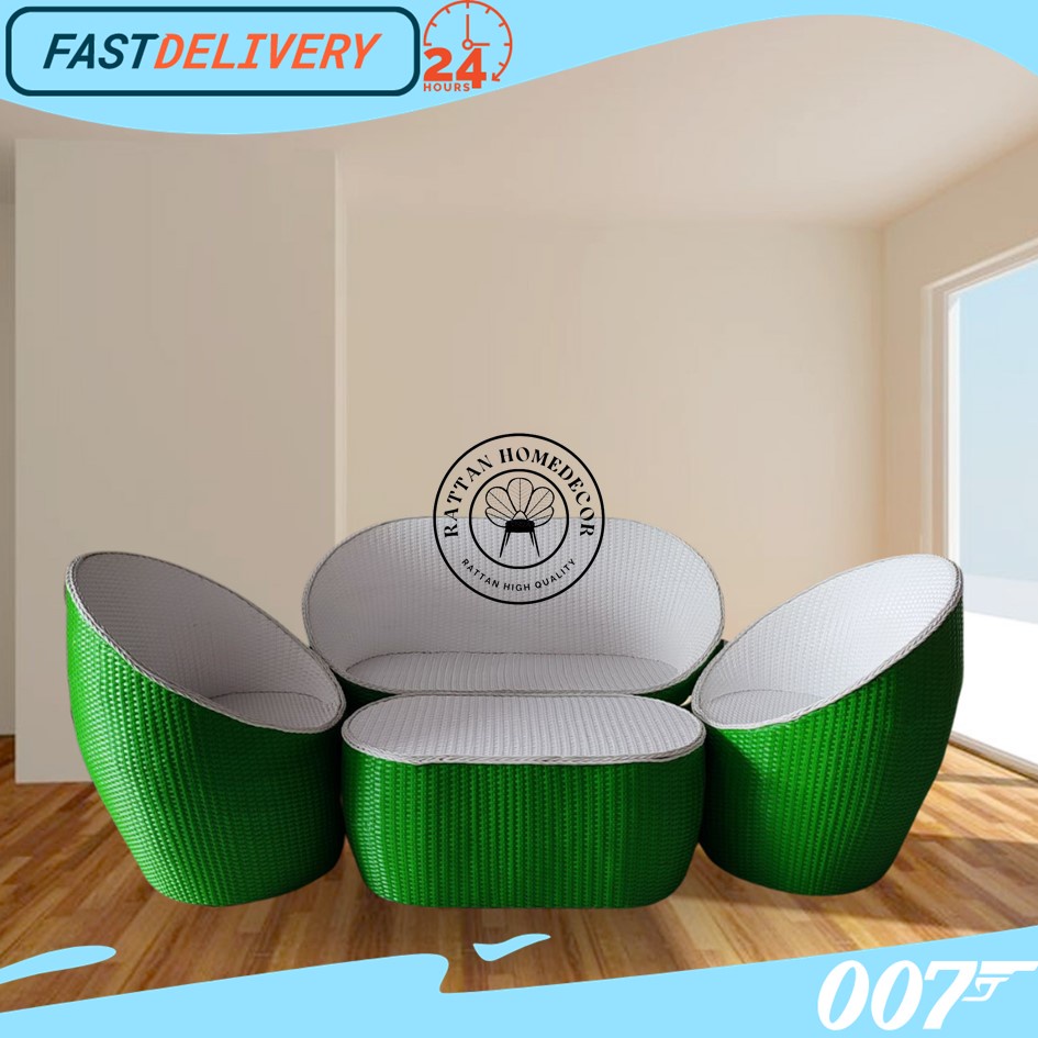 Kursi Tamu Sofa Rotan Sintetis Model Oval Gentong