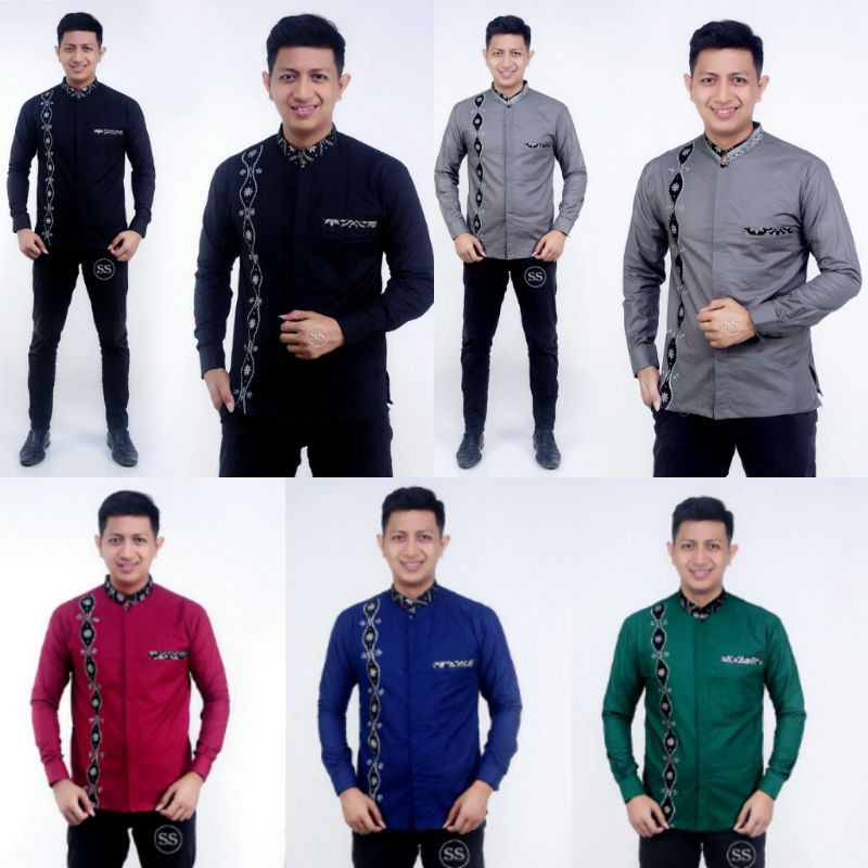 Baju Atasan Koko Muslim Pria Dewasa Lengan Panjang Gus Azmi Laki Kombinasi Batik Pekalongan Rabani