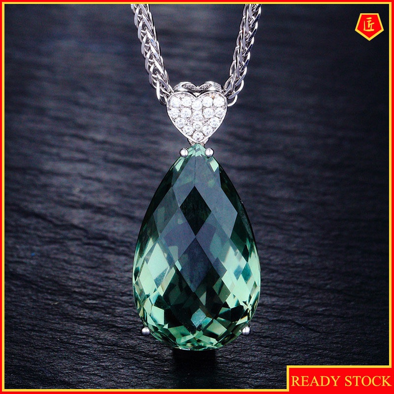 [Ready Stock]Fashion Inlaid Green Crystal Pendant Heart-Shaped Colored Gemstone Necklace