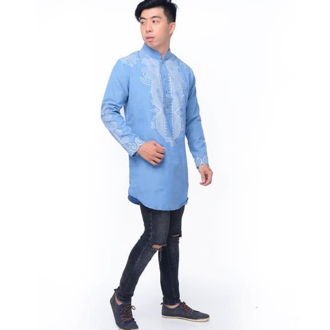 Baju Koko Pakistan Lengan Panjang Jumbo Baju Muslim Bigsize Anies - Biru Muda, M