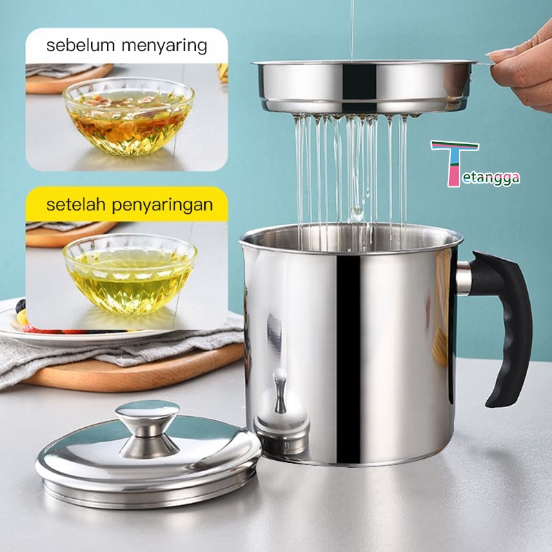 Oil Pot Wadah Saringan Minyak Stainless Steel  + Tutup 1.2L / SARINGAN STAINLESS MINYAK GORENG SISA WADAH JELANTAH