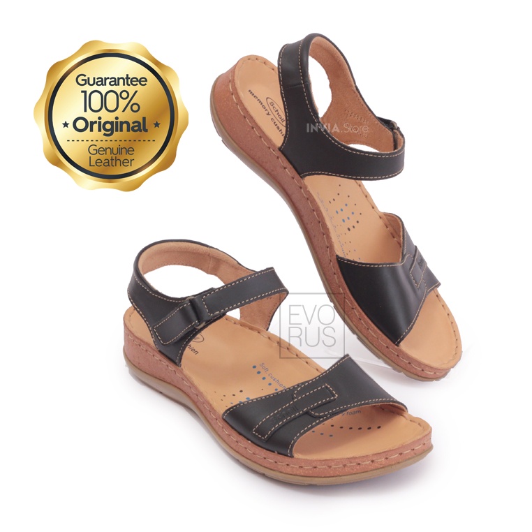 Scholl CL15 Black Memory Cushion 100% SCHOLL Original Sepatu Sandal Genuine Leather Kulit Asli