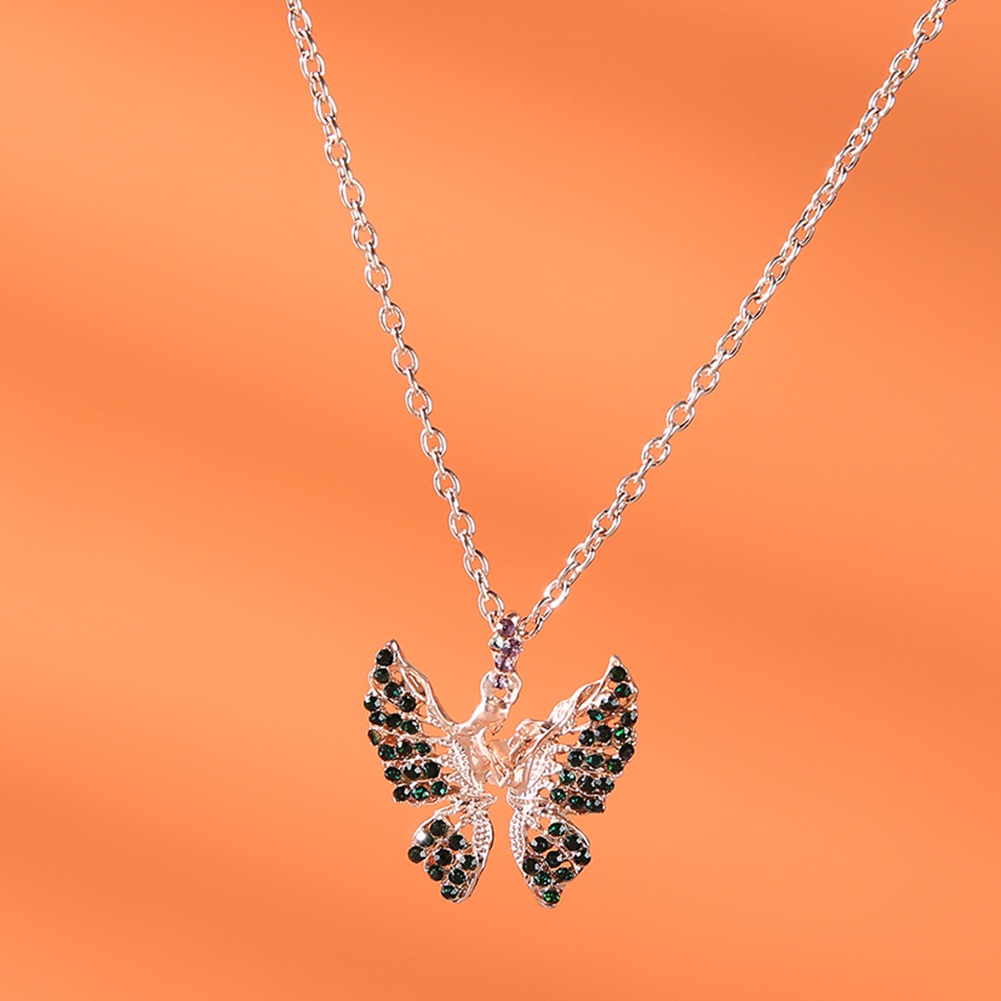 Hu Hu Hu Hu Hu Alat Bantu Pasang Kacamata♡ Kalung Rantai Liontin Kupu-Kupu Aksen Berlian Imitasi Untuk Wanita
