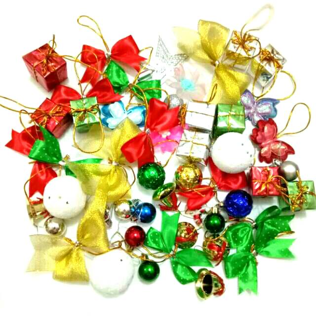 HIASAN POHON NATAL SET ORNAMEN BOLA KADO PITA Isi 50pc