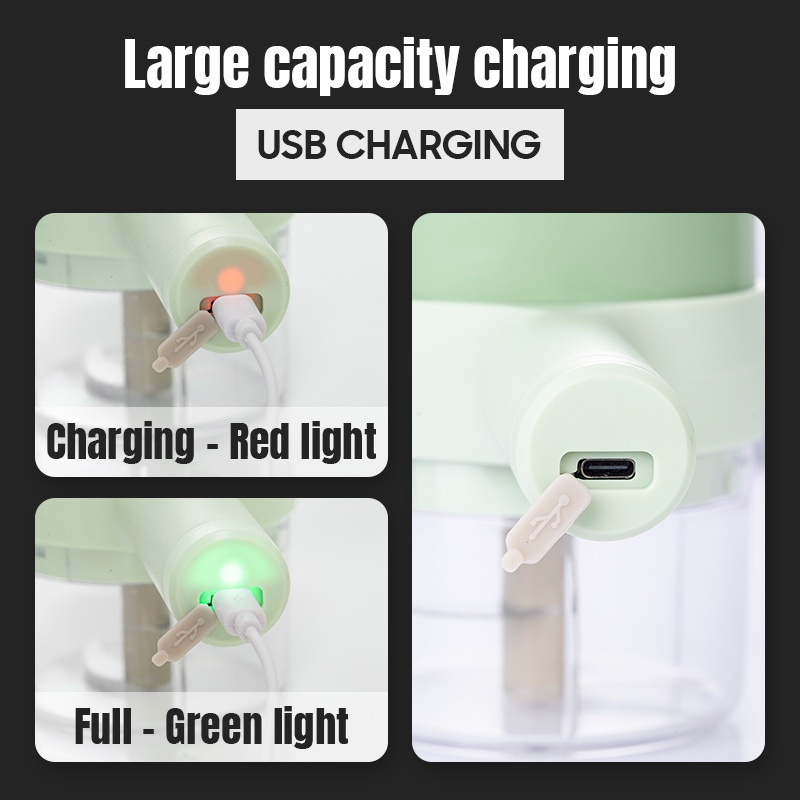 4 In 1 Mesin Pemotong Sayuran / Cabai / Jahe Elektrik Handheld USB Rechargeable Tahan Lama