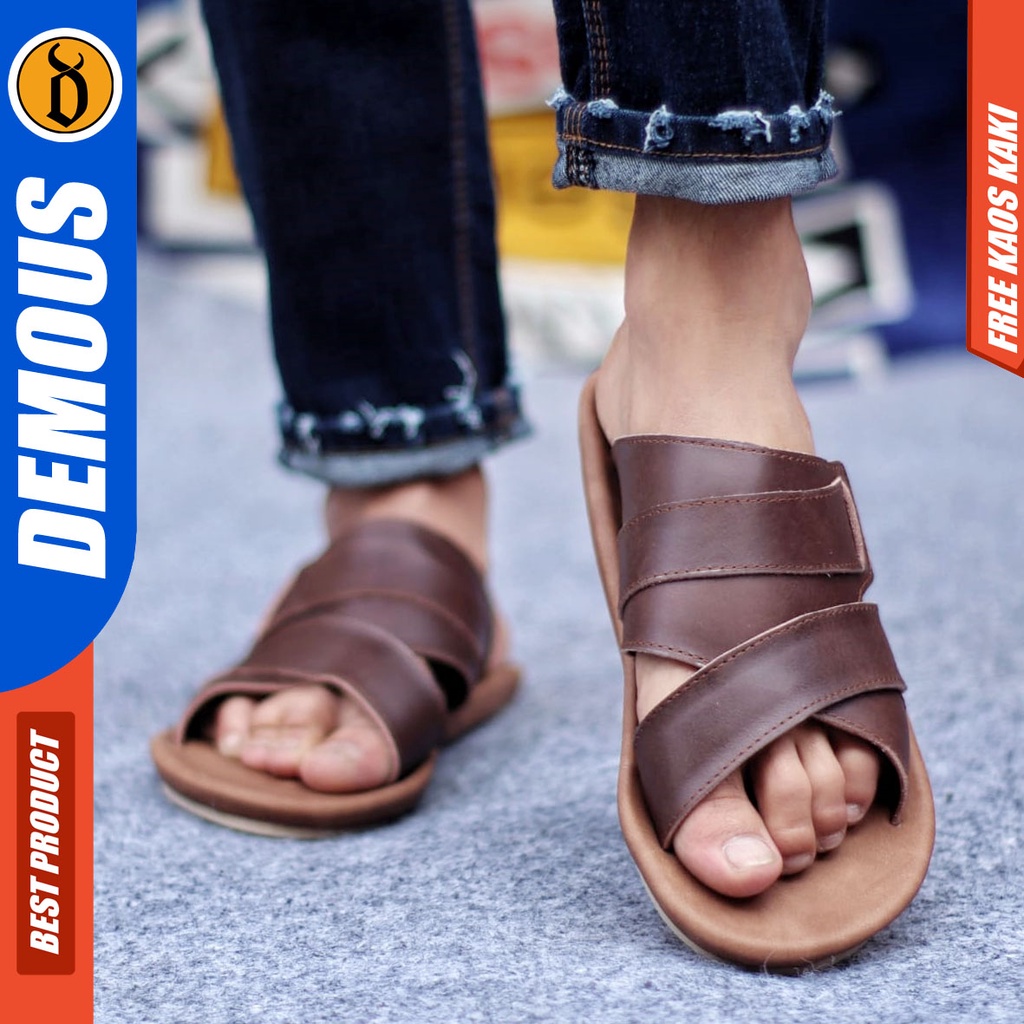 DEMOUS EXO Sandal Kulit Asli Sendal Slop Terbaru Kekinian