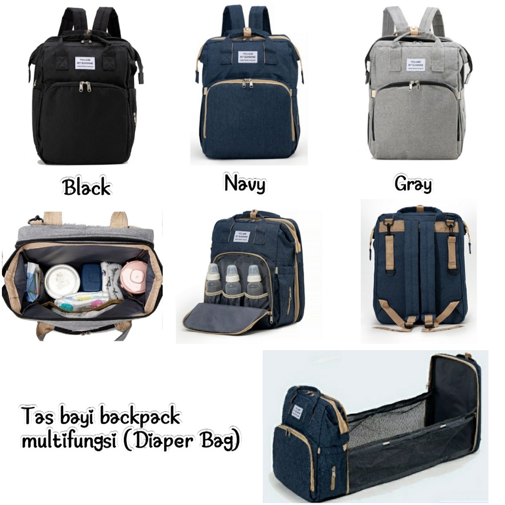 Diaper Bag Travel Baby Bed Portable Multifungsi Tas Ransel Bayi Polos