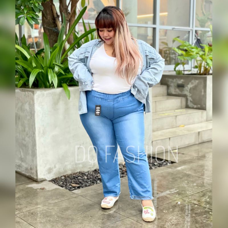 Celana Kulot Boyfriend Wanita Jumbo Love Muat BB 80-100KG Highwaist Jeans Oversize Korean Style