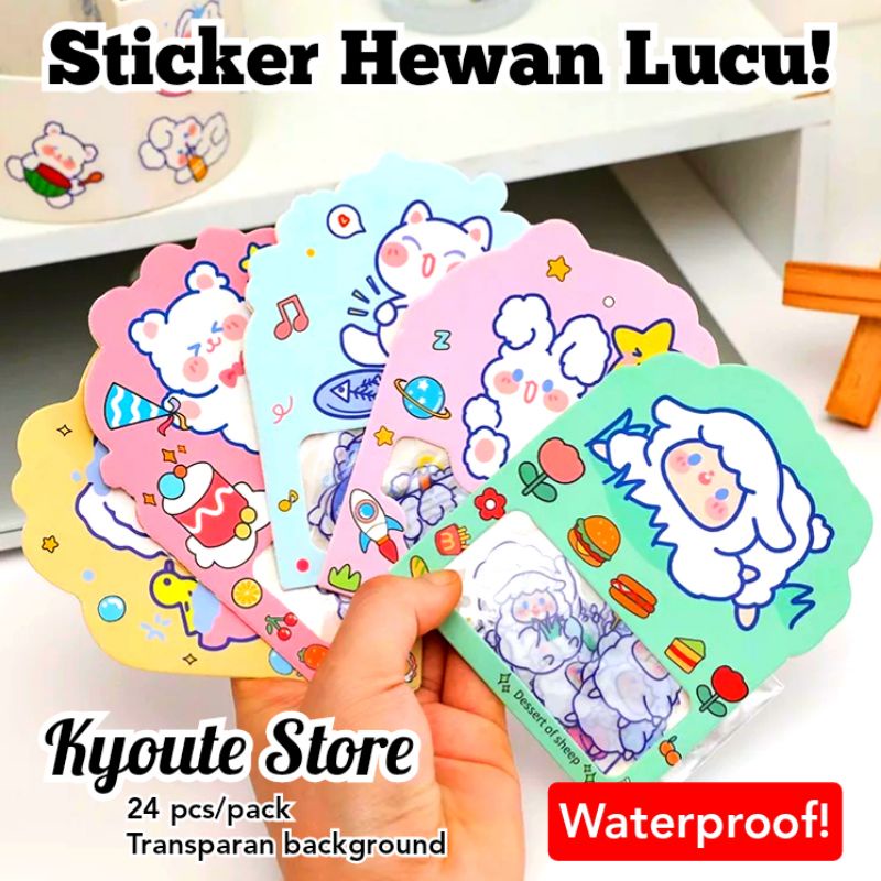 

24 pcs Sticker Waterproof Cute Animal Cat Bear Rabbit Sheep Puppy Dekorasi Journal Scrapbook DIY Bujo Planner