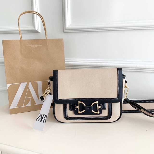Tas Zara Beige Ribbon Sling Bag 180