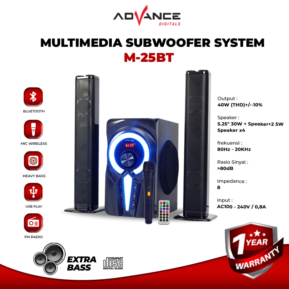 Advance Digitals M25BT Speaker Stereo Bluetooth Xtra Bass Subwoofer Garansi Resmi 1 Tahun Bisa Karoke Gratis 1 Mic I