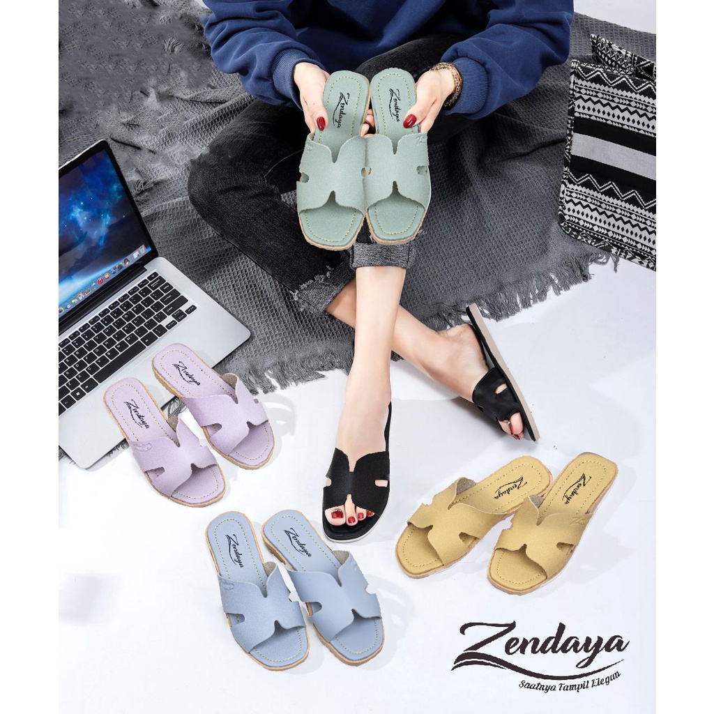 Sandal Slop Wanita H Polos Kualitas Import - Zendaya H (37/40)