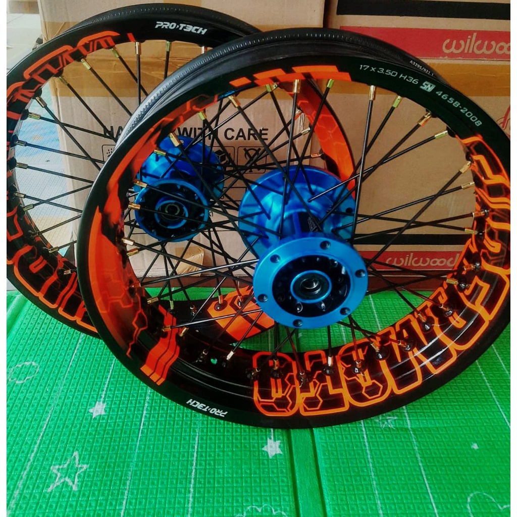 BISA COD VELG SET KLX TANPA BAN PNP KLX150L,BF,DTRACKER TROMOL SCARLET WARNA BIRU VELG PROTECH