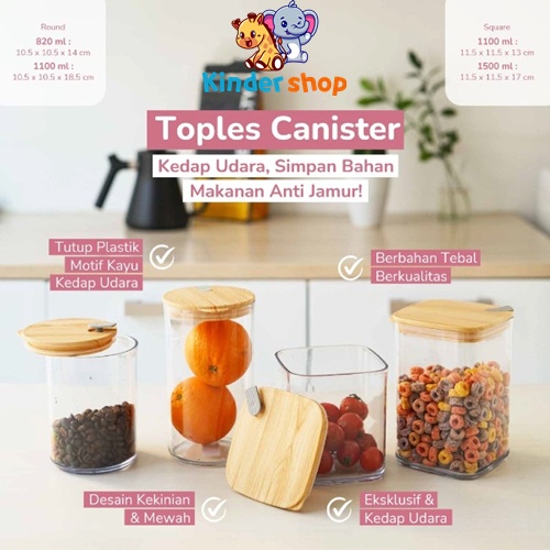 Toples Bulat Kotak Plastik Tutup Motif Kayu Makanan Minimalis Aesthetic