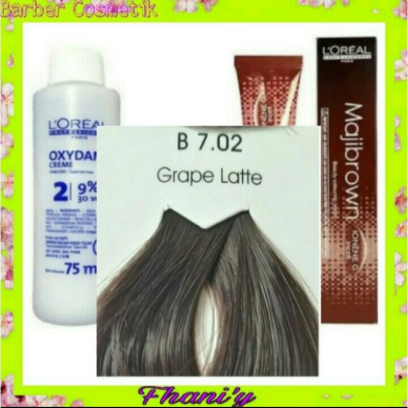 cat rambut loreal majibrown B7.02 grape latte + oxidant / seri khusus tutup uban
