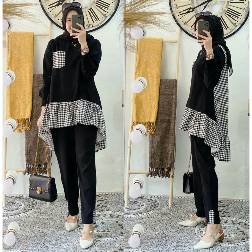 FWG - STELAN KAYESSA / STELAN TUNIK KOTAK / TUNIK SET TERBARU / PAKAIAN SETELAN TUNIK KOTAK