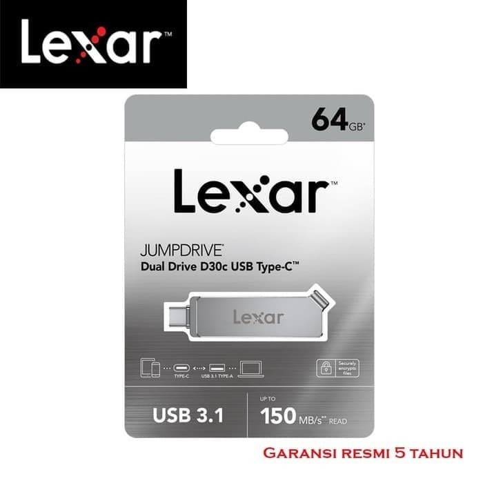 Lexar OTG D30C USB 3.0 Type-C 32GB 64GB 128GB 256GB Garansi Resmi