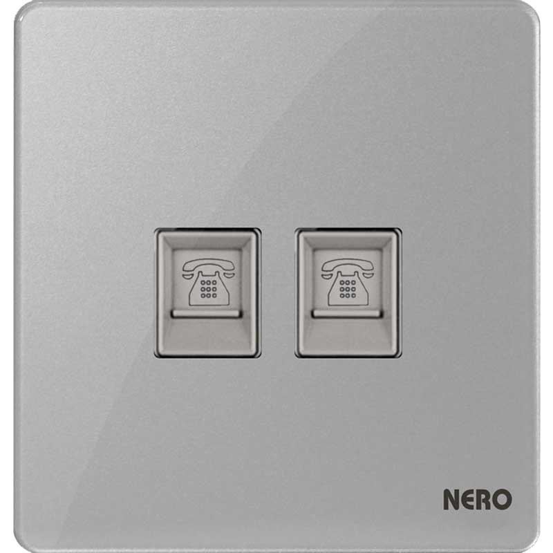 PRECIOSA I9PH2-Grey Stop Kontak 2 Gang Outlet Telephone NERO