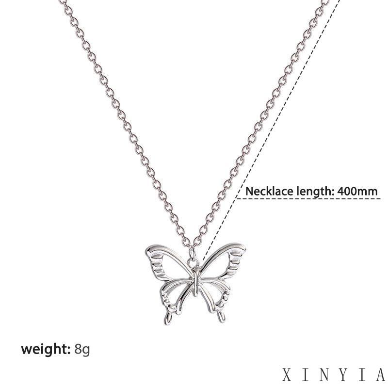 【Bayar di tempat】Metal Gold Silver Shinny Butterfly Necklace Vintage Necklace Jewelry Neck Decoration Temperament Retro Elegant Individuality Fashion