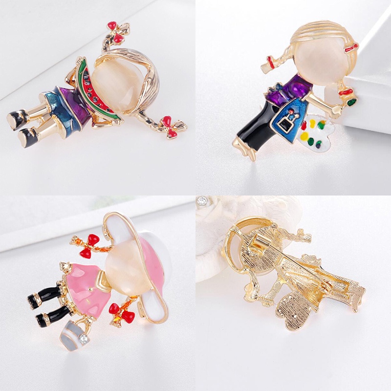 Bros Enamel Bentuk Ponytail Aksen Kristal Untuk Wanita