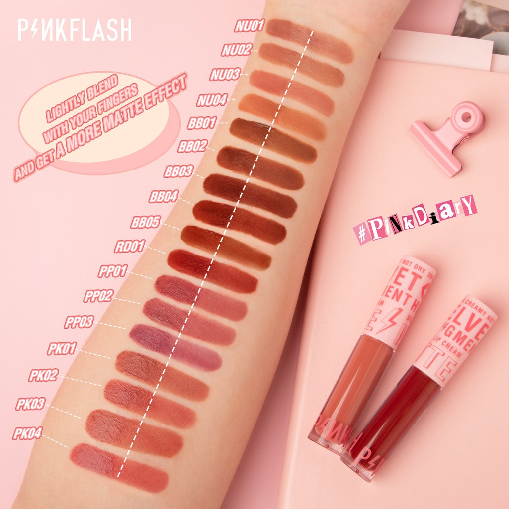 BPOM PINKFLASH PINKDIARY VELVET MATTE LIPSTICK SILKY LIP CREAM SMOOTH HIGH PIGMENT WATERPROOF LASTING PF - L04