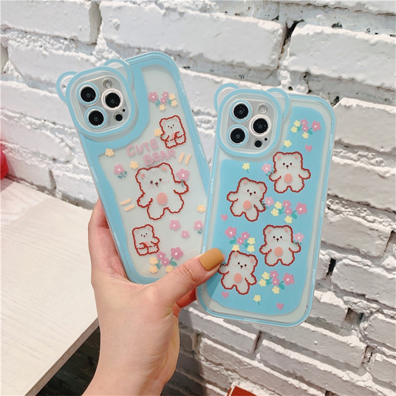 Soft Case Silikon TPU Motif Beruang Untuk iPhone 13 12 11 Pro Max X Xr Xs Max SE 2020 8 7 6 6s Plus