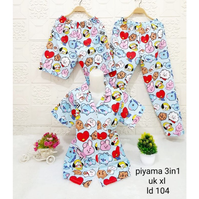 3IN1 PIYAMA MOTIF BT21 - BAJU TIDUR WANITA - PAJAMAS