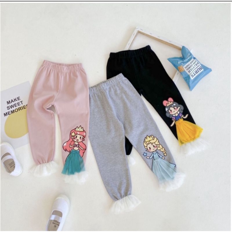 Celana legging anak karakter princess celana panjang tutu A1 import