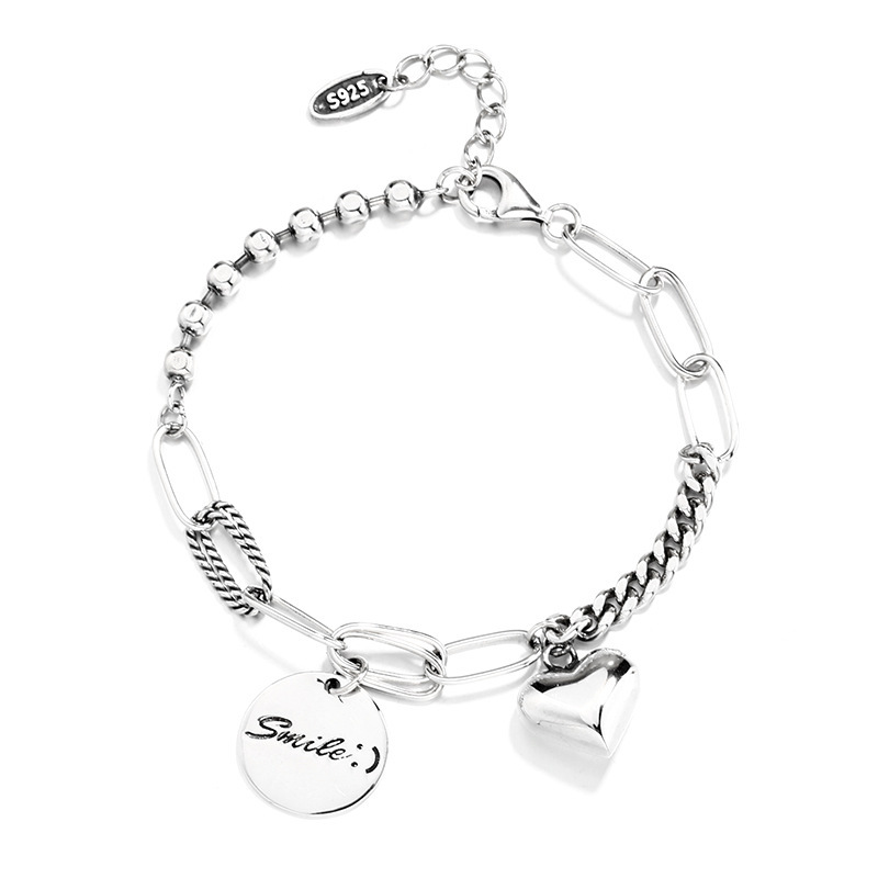 [Ready Stock]Fashion Personality Plated S925 Silver Heart-Shaped Wafer Bracelet