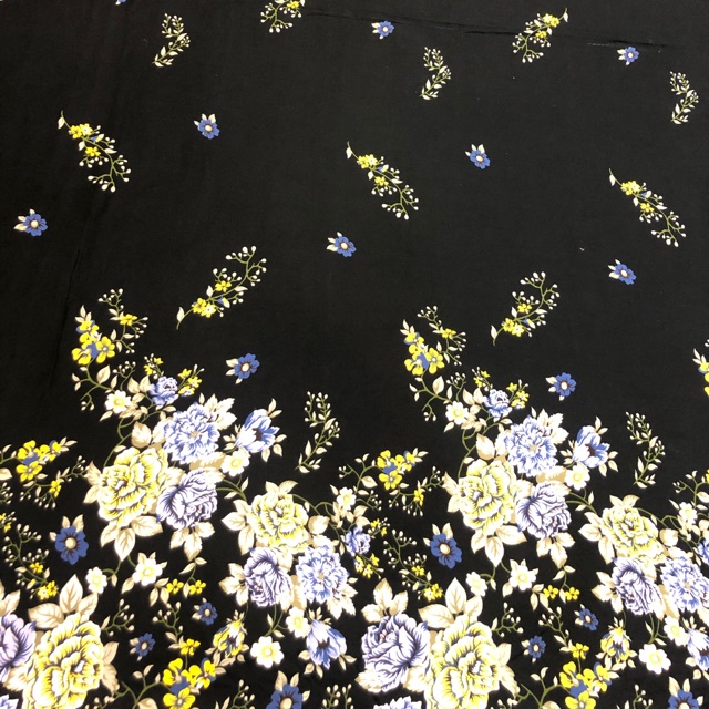 Kain katun Jepang motif bunga pinggiran hitam