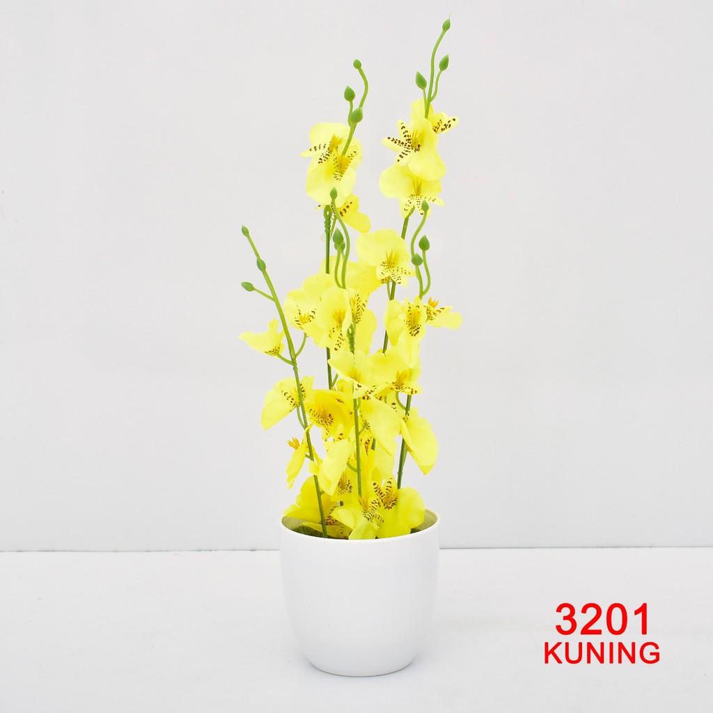 TF11/COD/P3201 BUNGA DEKORASI/BUNGA PLASTIk/BUNGA ANGGREK-KUNING