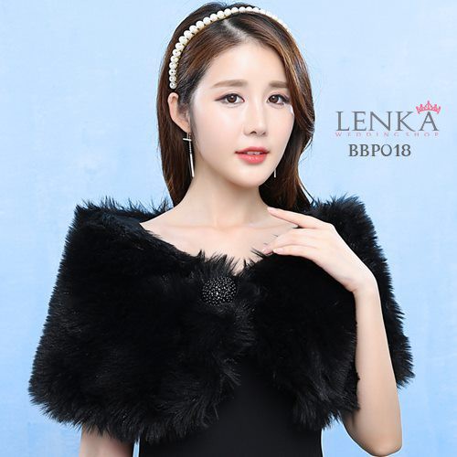 [PALING MURAH] WEDDING PESTA BOLERO BULU HITAM MODERN OUTER FUR WANITA BBP018