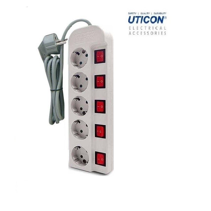 UTICON STOP KONTAK ARDE 5 LUBANG + SAKLAR TERSENDIRI + KABEL ST-1582SW