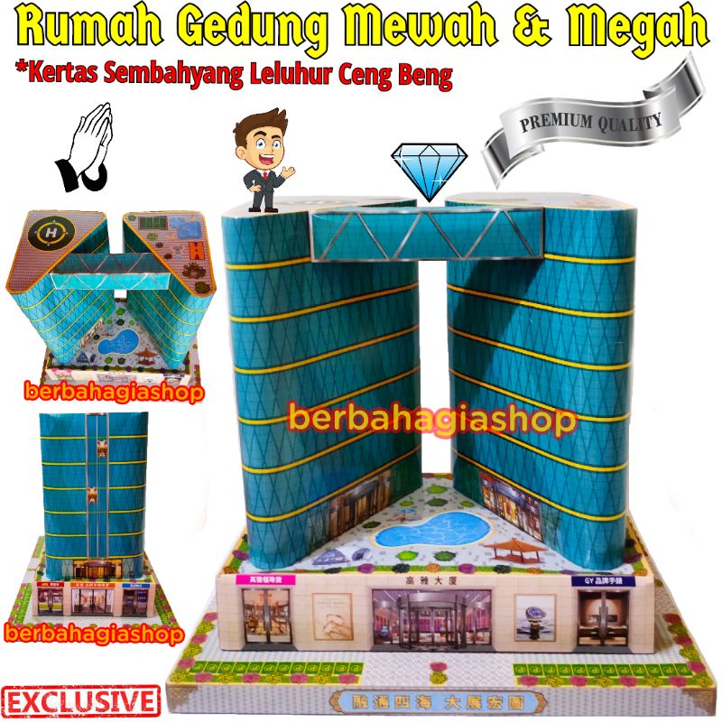 Rumah Gedung Mewah Megah Untuk Sembahyang Leluhur Ceng Beng Size Besar Impor / Kertas Sembayang Cheng Bheng Ukuran Jumbo Import