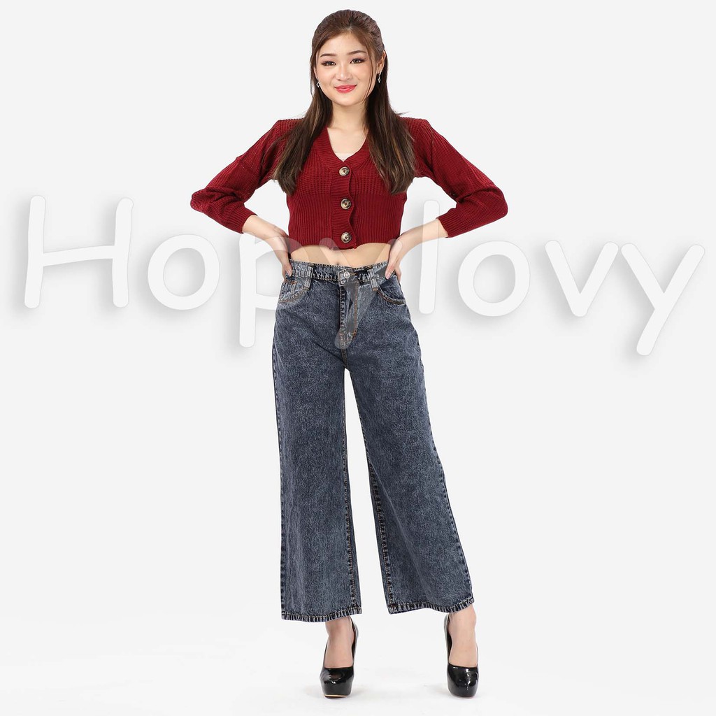 HOPYLOVY - Celana Jeans Boyfriend Wanita Model Kulot Snow Acid Asterada-3