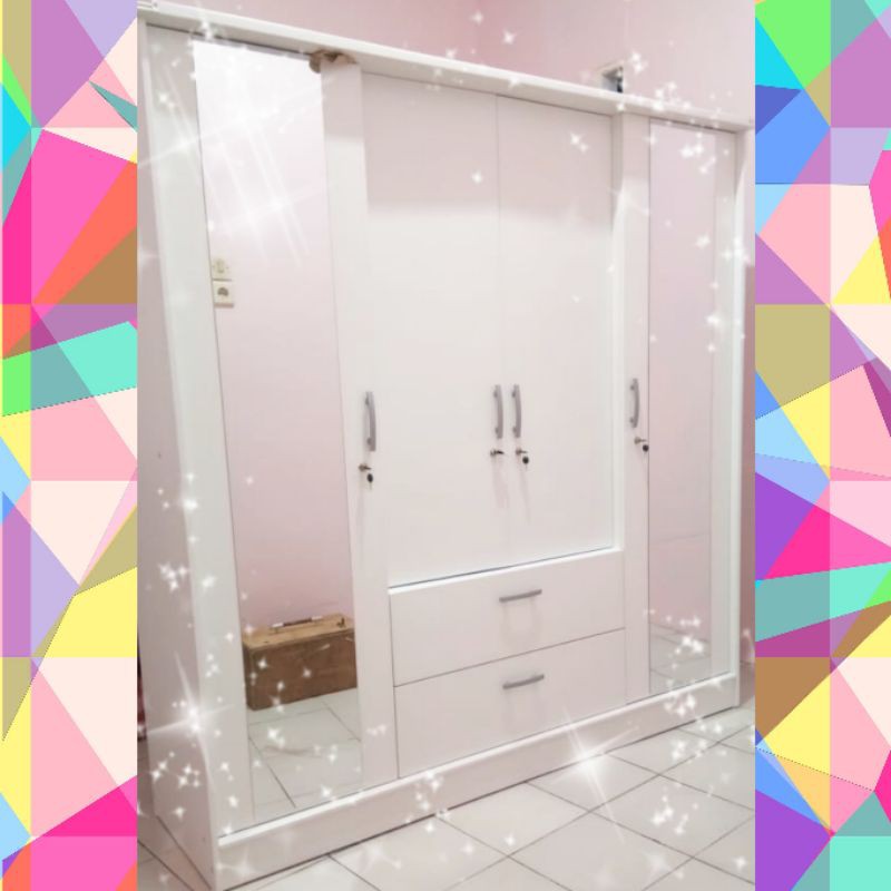 Lemari pakaian kayu jumbo. Model minimalis 4 pintu murah. Free onkir jabodetabek.