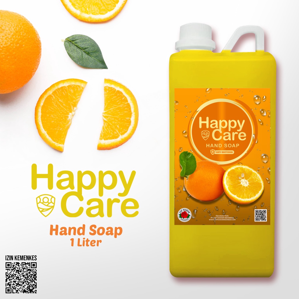 Sabun Cuci Tangan Happy Care Hand Soap Anti Bacterial Refill 1L (JERUK) IZIN KEMENKES