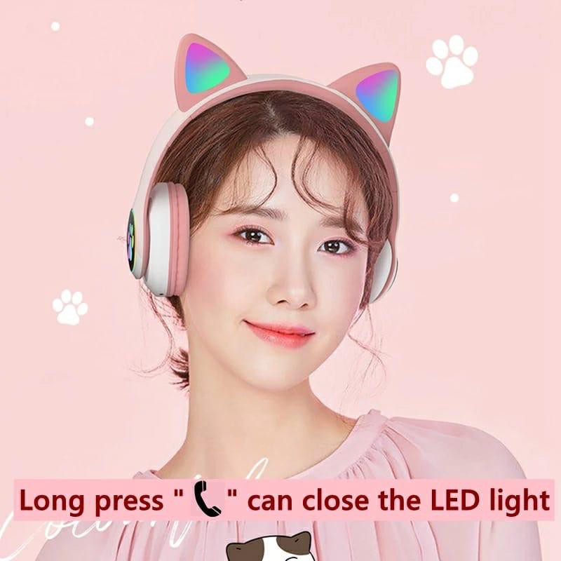 Stn-28 Headphone Bluetooth 5.0 Bentuk Telinga Kucing Dengan Mic GM ACC