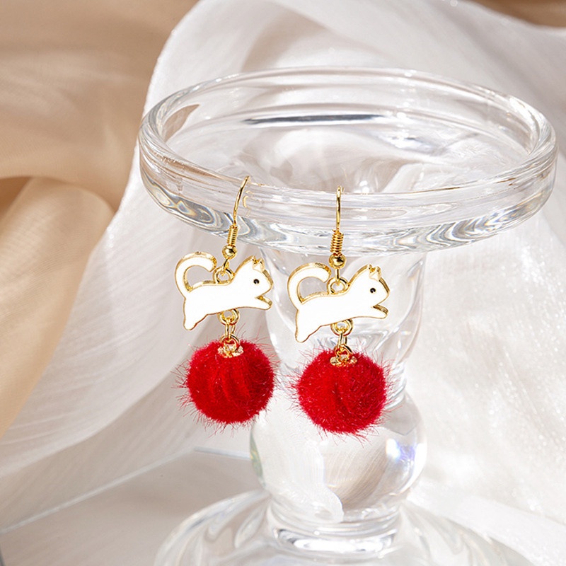 Anting Tusuk Gantung Wanita Desain Geometri Bulat Merah Hias Mutiarabunga Cherry Untuk Pernikahan