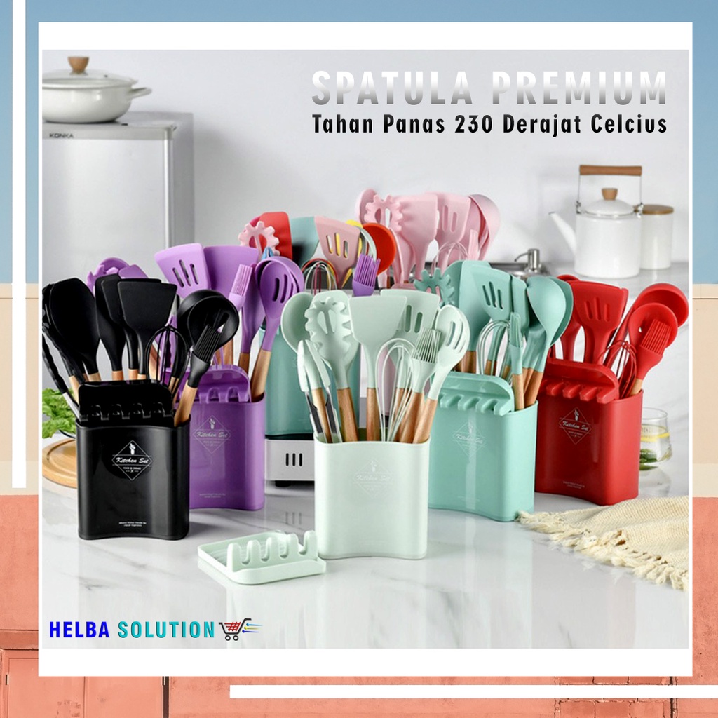 SET Peralatan Memasak SPATULA PREMIUM Utensil 13 Pcs Alat Masak Dapur Silicone Tahan Panas