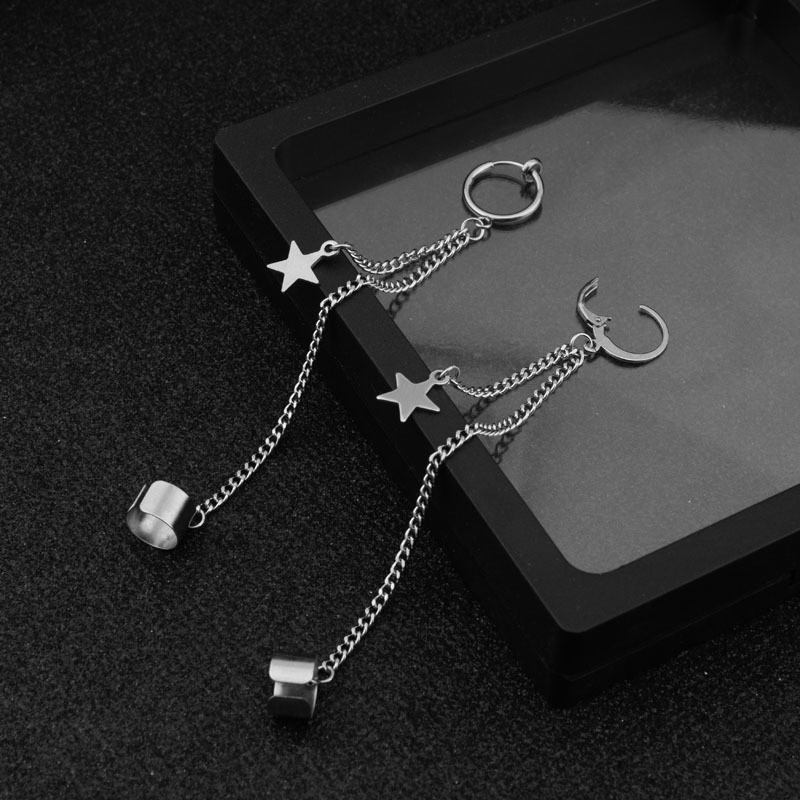 [Bayar Di Tempat]BTS J-hope Long Chain Double Clips Star Pendant Personality Earring