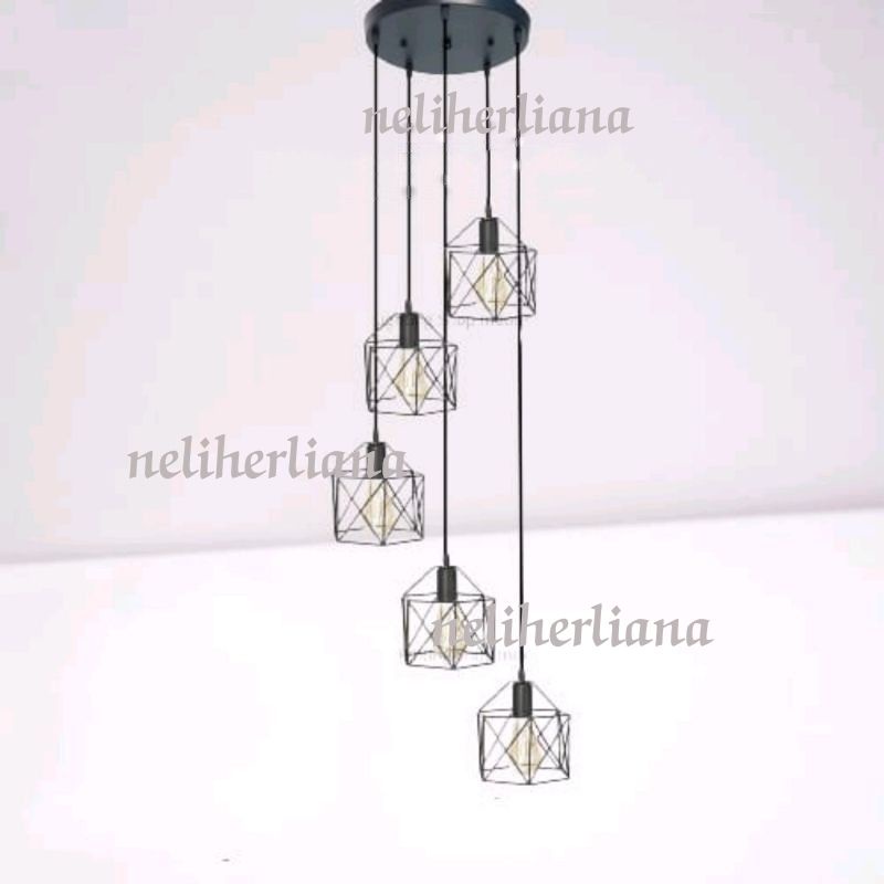 Lampu gantung void tangga 5 in1 minimalis+bohlam 5 pcs