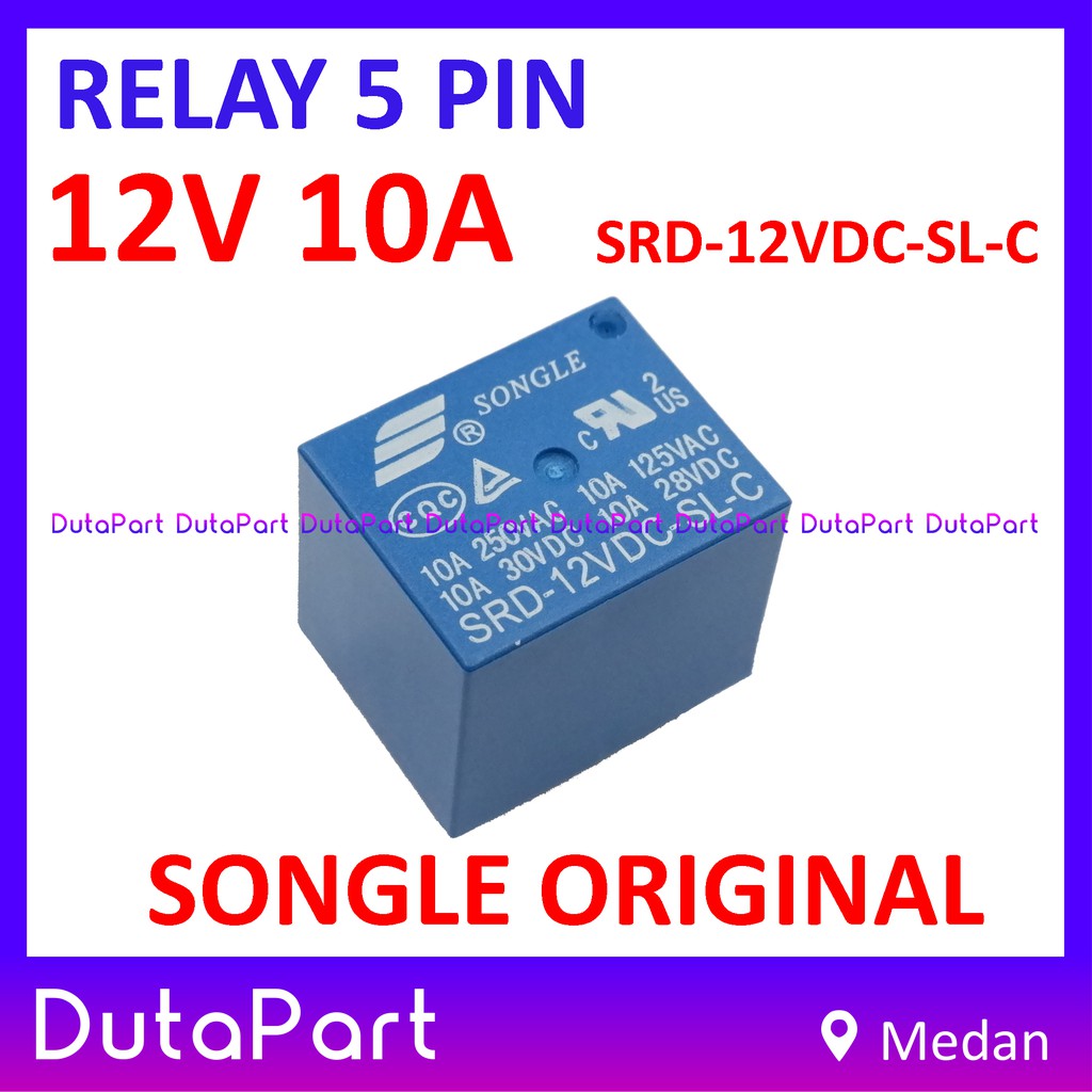 Relay 12V 10A ORIGINAL SONGLE SRD-12VDC-SL-C 5 PIN Kaki 5P