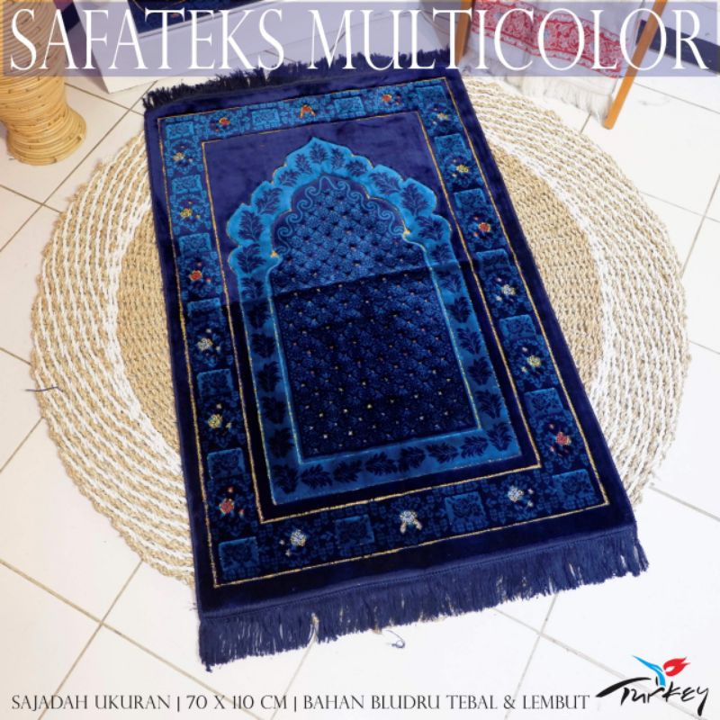 SAJADAH TURKY PREMIUM SAFATEK SIMLI MULTI COLOUR BENANG PERAK TEBAL HALUS UK 70×110 CM