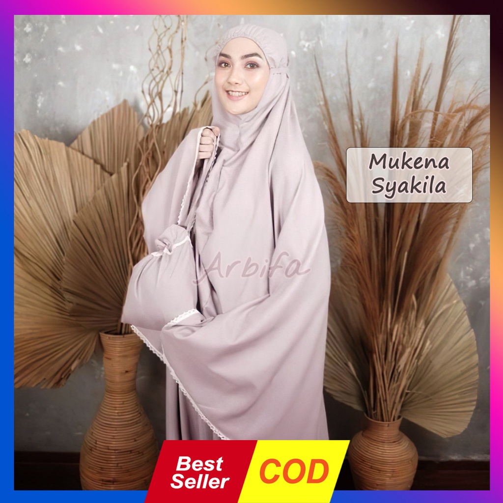 Mukena Dewasa Travel Syakila Katun Premium Renda Rajut Tas Serut Adem